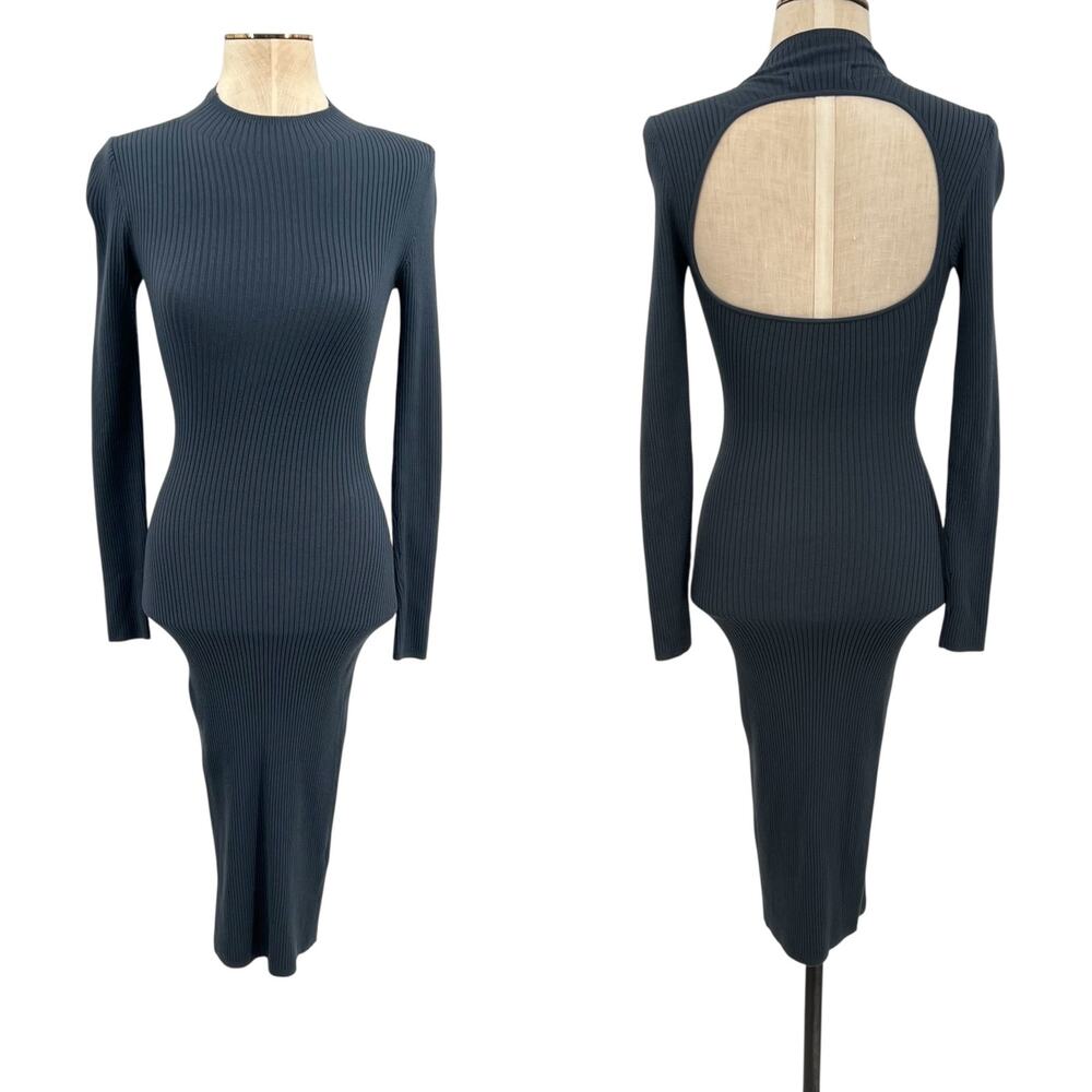 Aritzia Babaton Compose Dress Knit Sweater Cut Out Long Sleeve Gray Size 2XS